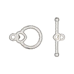Clasp toggle 1pkg10 "pewter" (zinc alloy), 14mm round, silver-finished 1-strand