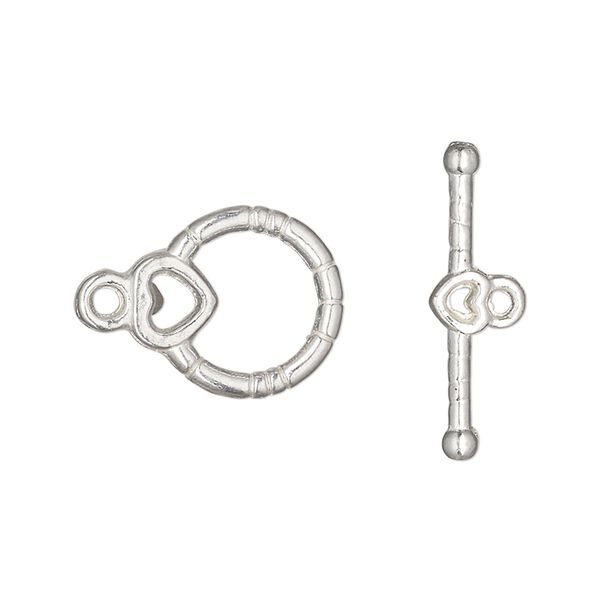 Clasp toggle 1pkg10 "pewter" (zinc alloy), 14mm round, silver-finished 1-strand image number 0