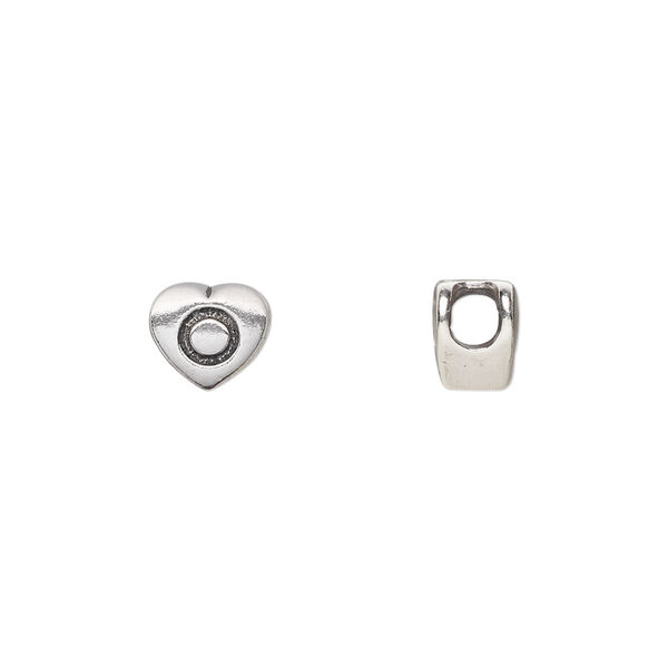 Bead, sterling silver, 7.5x7mm heart with alphabet letter "O." Sold individually. image number 0