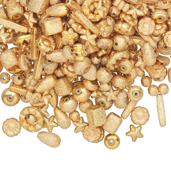 Bead mix, acrylic, gold, 6x6mm-14x5mm mixed stardust shape. Sold per 100-gram pkg, approximately 300-400 beads. image number 0
