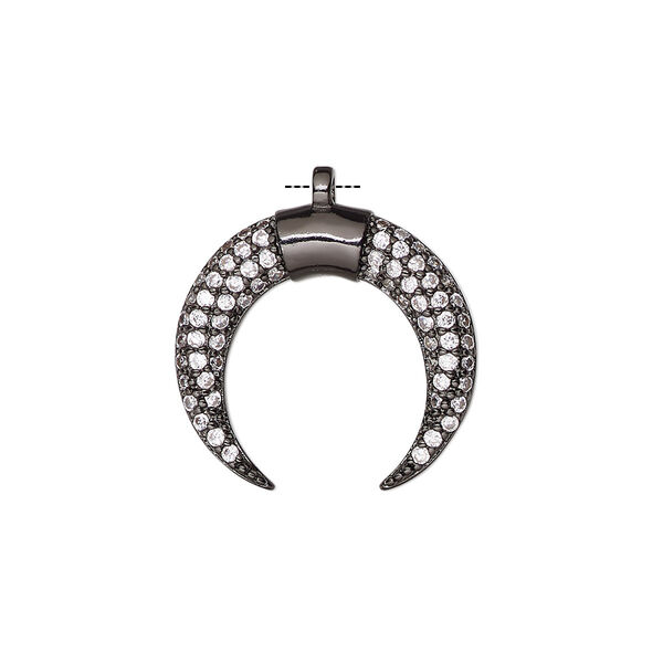 Drop, cubic zirconia and black-finished brass, clear, 20x19mm single-sided naja. Sold individually. image number 0