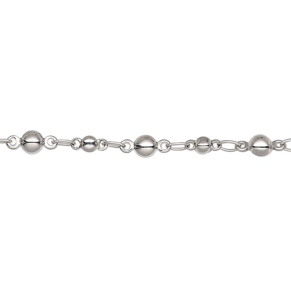 Chain, imitation rhodium-plated brass, 3.5mm beaded round. Sold per pkg of 5 feet. image number 0