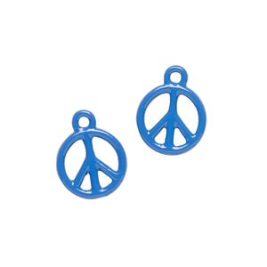 Charm, pewter (tin-based alloy) with enamel, dark blue, 12mm double-sided round peace sign. Sold per pkg of 2.