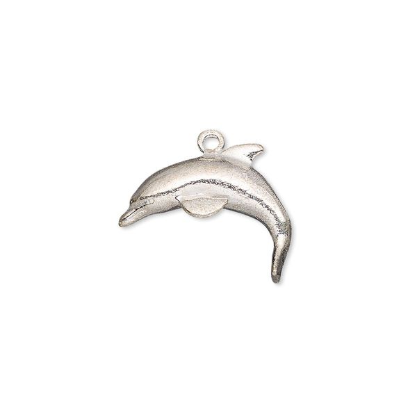 Charm 1pkg4 brass, 18x14mm dolphin, silver plate image number 0