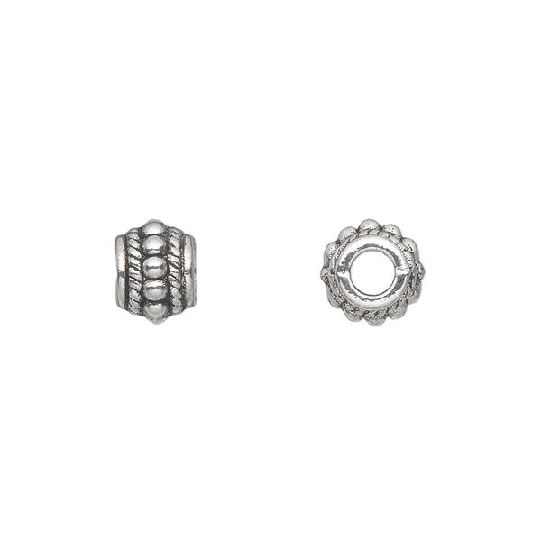 Bead, antique silver-plated "pewter" (zinc-based alloy), 8x6mm beaded barrel. Sold per pkg of 500. image number 0