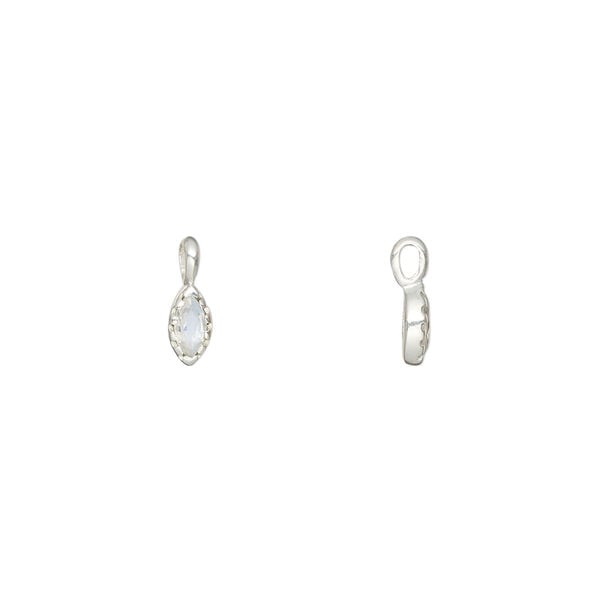 Pendant, rainbow moonstone (natural) and sterling silver, 6x3.5mm faceted marquise. image number 0