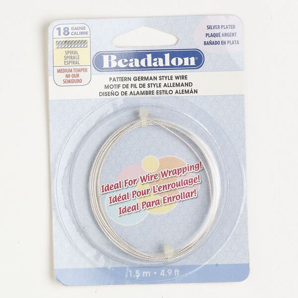 Wire, Beadalon® 1pkg1 silver-plated copper, spiral round, 18 gauge, 1.5 meter section. image number 0
