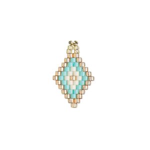 Drop, Creative Touch, glass, turquoise blue / copper / white, 17x13mm double-sided diamond. Sold individually.