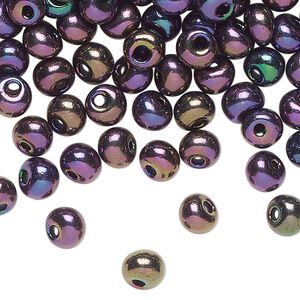 Seed bead glass 1pk #2 round, 50 gram opaque iris black red