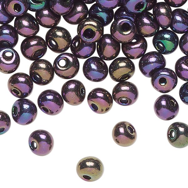Seed bead glass 1pk #2 round, 50 gram opaque iris black red image number 0