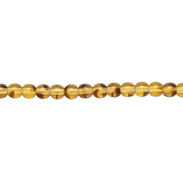 Bead, Czech glass druk, transparent tortoise, 4mm round. Sold per 15-1/2" to 16" strand. image number 0
