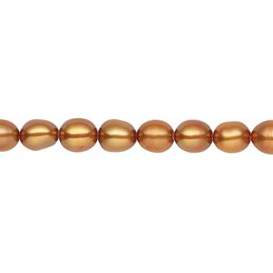 Pearl, cultured freshwater (dyed), antique copper, 5-6mm rice, C grade, Mohs hardness 2-1/2 to 4. Sold per 16-inch strand.