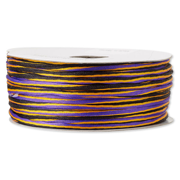 Cord, Satinique™, nylon, purple / orange / black, 2mm regular with vertical stripe. Sold per 100-foot spool. image number 0