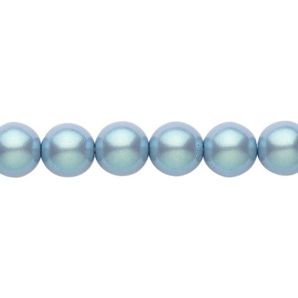 Bead, Czech pearl-coated glass druk, opaque iridescent blue/grey, 8mm round. Sold per 15-1/2" to 16" strand. image number 0