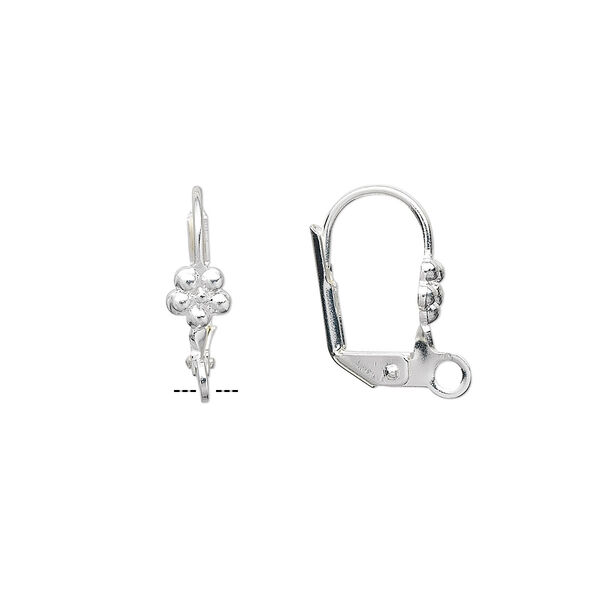 Ear wire, silver-plated brass, 16mm leverback with 5mm flower and open loop. Sold per pkg of 5 pairs. image number 0