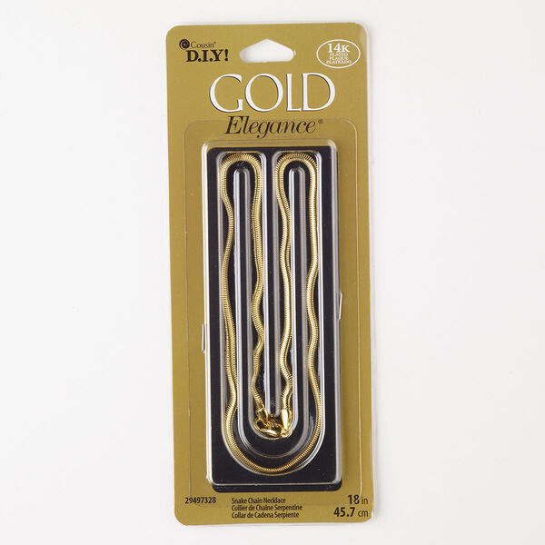 Chain, copper, pkg/18 inches with lobster claw clasp, 3mm snake, gold-plated. image number 0
