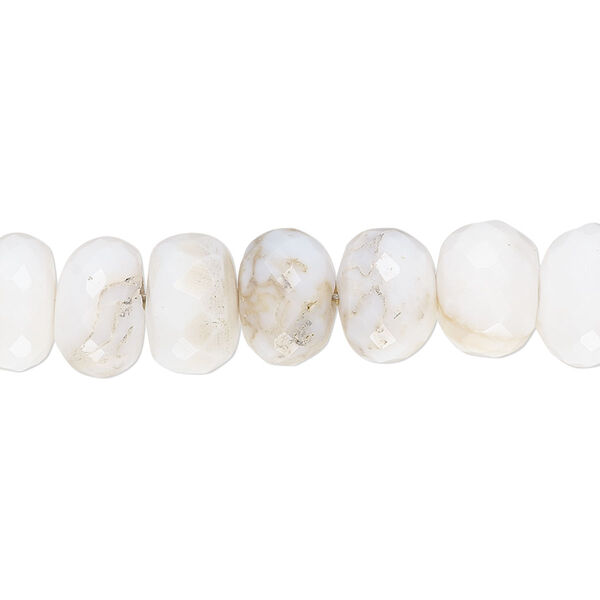 Bead, white opal (natural), 10x6mm-11x8mm hand-cut rondelle, B grade, Mohs hardness 5 to 6-1/2. Sold per 14-inch strand, 10x6mm-11x8mm. image number 0