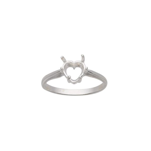 Ring, Sure-Set™, sterling silver, 7mm pre-notched 6-prong heart basket setting, size 7. Sold individually. image number 0