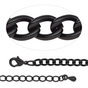 Chain 1pkg1 curb, 3.7mm / lobster claw clasp, black-finished steel / brass 18 inch