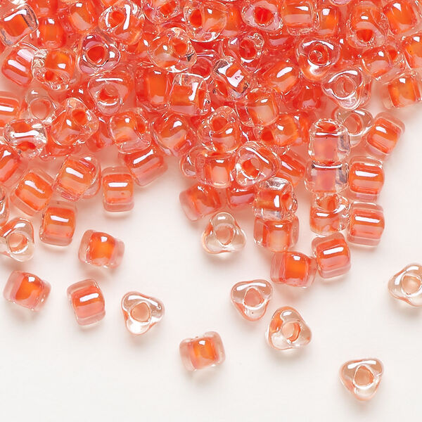 Seed bead, Miyuki 1pkg10g, glass, #5 triangle, transparent coral inside dyed color clear (TR-1111L) image number 0