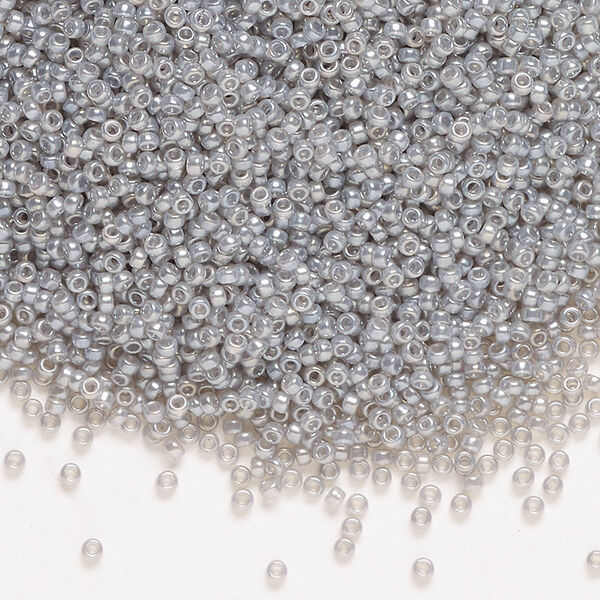 Seed bead, Miyuki, glass, pkg/35g, #15 rocaille, translucent glazed luster silver grey alabaster base (RR-526). image number 0