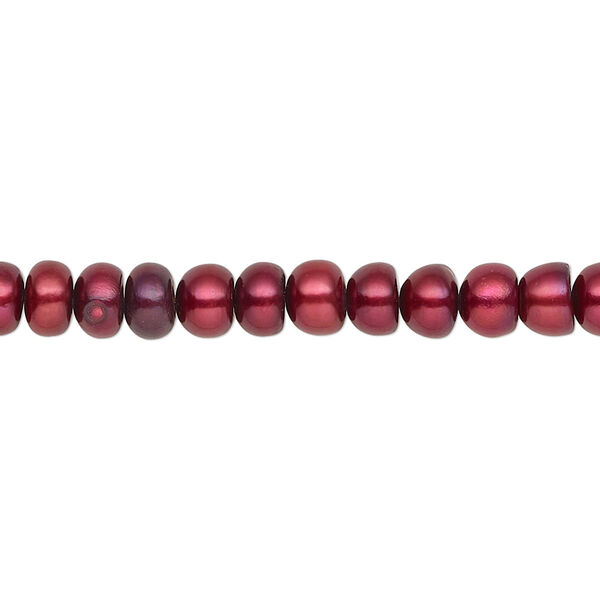 Pearl, cultured freshwater (dyed), black cherry, 5-6mm button, C grade, Mohs hardness 2-1/2 to 4. Sold per 16-inch strand. image number 0