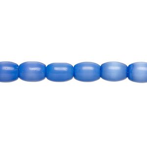 Bead, cat's eye glass (fiber optic glass), pkg/14 inch, opaque cobalt blue, 8x7mm center-drilled oval.
