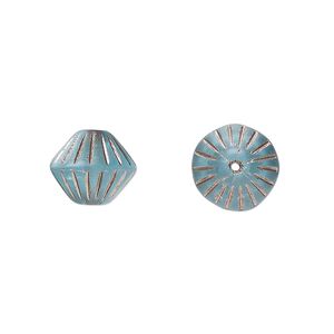 Bead, Preciosa, Czech pressed glass, opaque teal light copper, 11mm fluted bicone. Sold per pkg of 12.