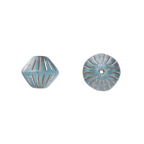 Bead, Preciosa, Czech pressed glass, opaque teal light copper, 11mm fluted bicone. Sold per pkg of 12. image number 0