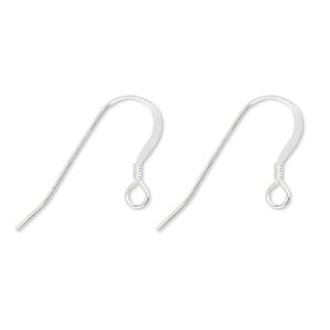 Ear wire fishhook 1pkg1000 sterling silver, 15mm flat / 2mm coil / open loop, 22 gauge 500 pair