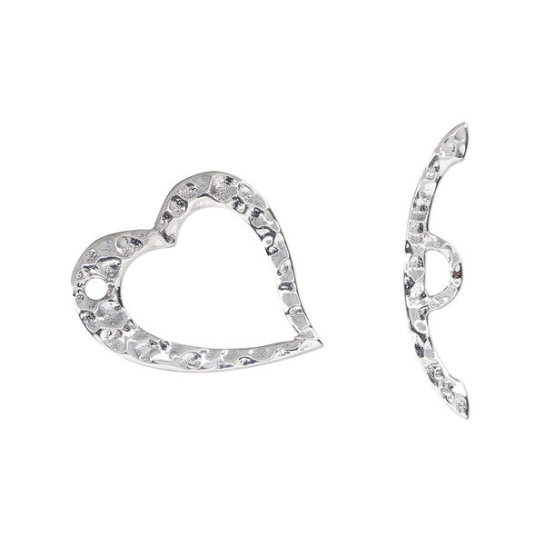 Clasp, toggle, antiqued sterling silver, 20.5x16.5mm hammered heart. Sold individually. image number 0