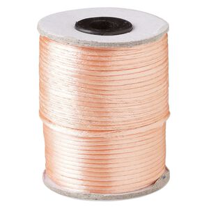 Cord, Satinique™, satin, peach, 2mm. Sold per 200-foot spool.
