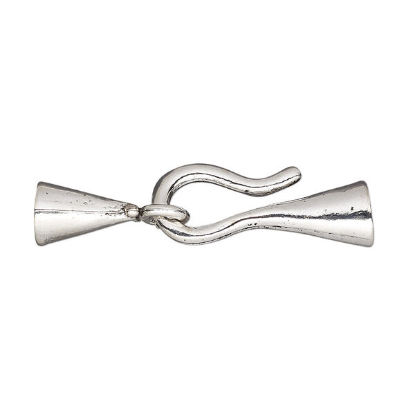 Clasp, hook-and-eye, antique silver-plated pewter (tin-based alloy), 35x10mm with smooth cone and glue-in ends, 4.5mm inside diameter. Sold individually. image number 0