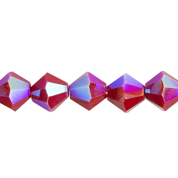 Bead 1pk opaque red AB, Celestial Crystal® 10mm bicone 8 inch image number 0