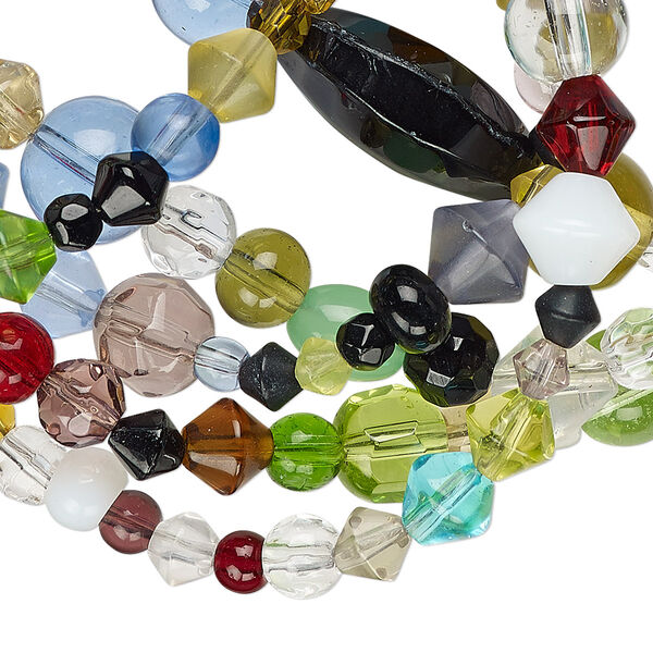 Necklace, Just for Fun, glass, multicolored, 4mm-26x10mm multi-shape, 36-inch continuous loop. Sold individually. image number 0