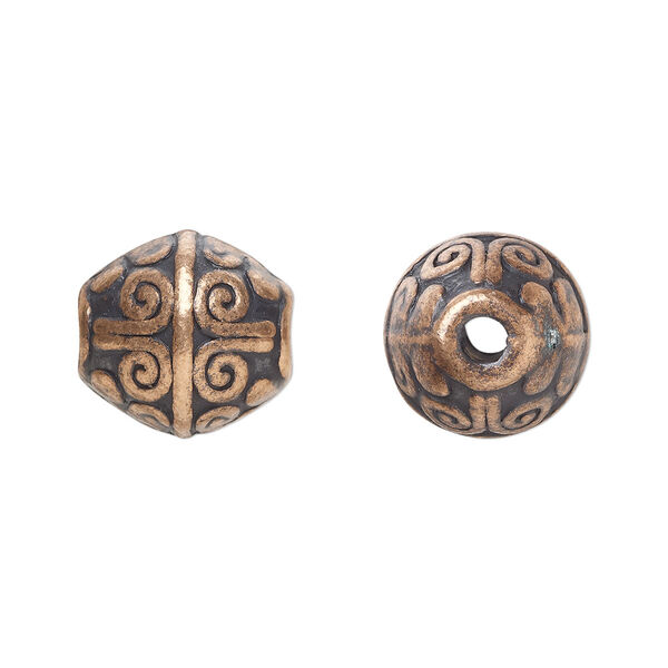 Bead, antique copper-plated "pewter" (zinc-based alloy), 12x11mm bicone. Sold per pkg of 20. image number 0