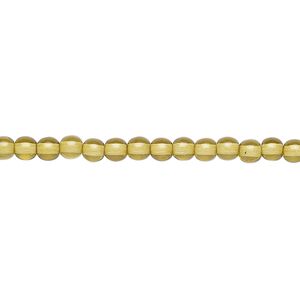 Bead, Czech dipped décor glass druk, translucent olive, 4mm round with 0.8-1mm hole. Sold per 15-1/2" to 16" strand.