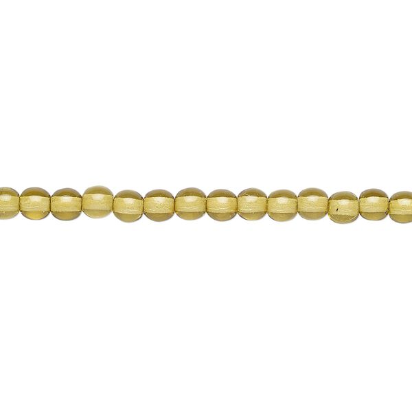 Bead, Czech dipped décor glass druk, translucent olive, 4mm round with 0.8-1mm hole. Sold per 15-1/2" to 16" strand. image number 0