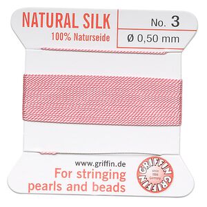 Thread, Griffin, silk, dark pink, size #3. Sold per 2-meter card (approximately 78 inches).