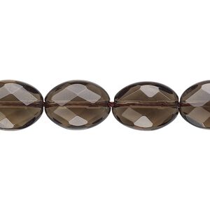 Smoky quartz 1pkg1, faceted puffed oval bead 15.5-16 inch 14x10mm