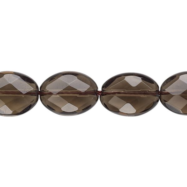 Smoky quartz 1pkg1, faceted puffed oval bead 15.5-16 inch 14x10mm image number 0