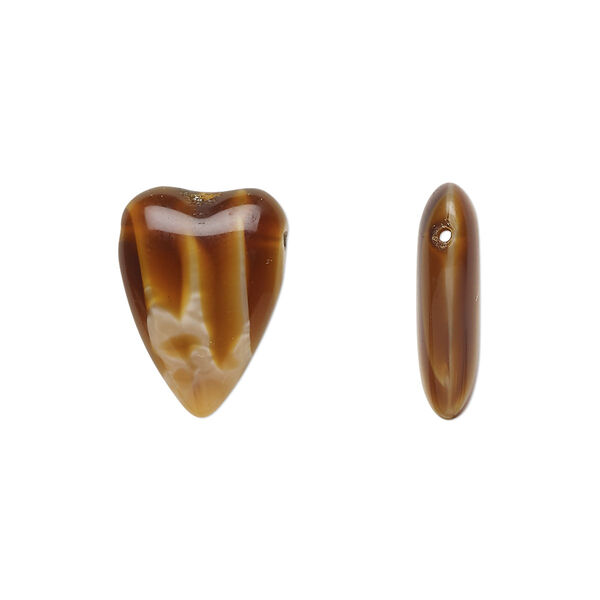 Bead, Czech pressed glass, gold/black, 18x13mm heart. Sold per 15" to 16" strand. image number 0