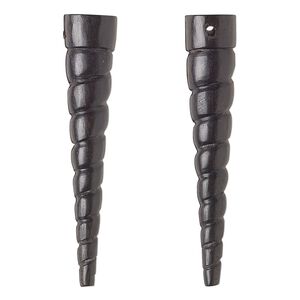 Focal, arang wood (natural), black, 45x8mm hand-carved spiral point. Sold individually.
