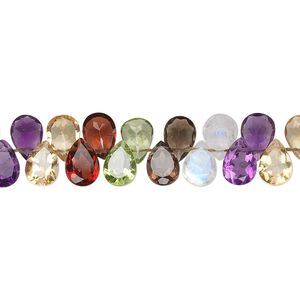 Multi-gemstone 1pkg1, hand-cut top-drilled faceted flat teardrop bead 8 inch 7x5mm