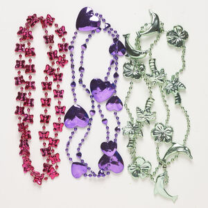 Necklace mix 1pkg3, plastic, mixed colors, 7-30mm mixed shapes, 30 inches continuous loop.