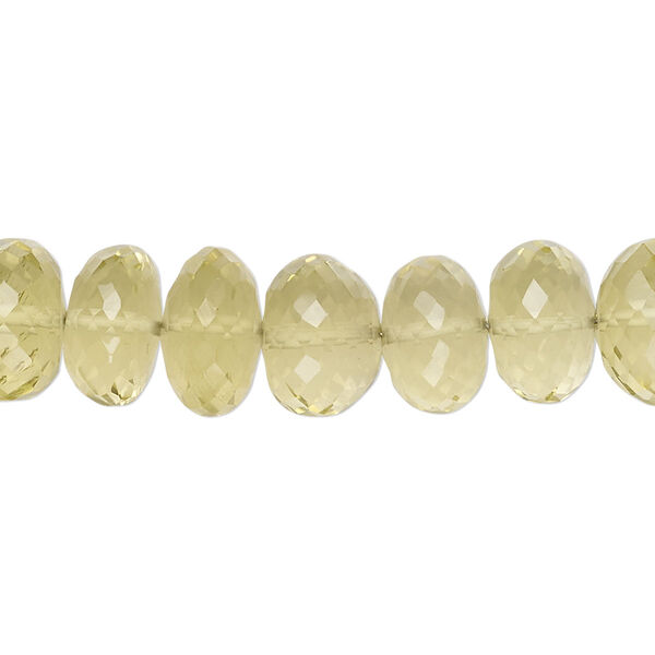 Bead, lemon quartz (heated), light to medium, 10x5mm-12x10mm hand-cut micro-faceted rondelle, B+ grade, Mohs hardness 7. Sold per 14-inch strand, approximately 50 beads. image number 0