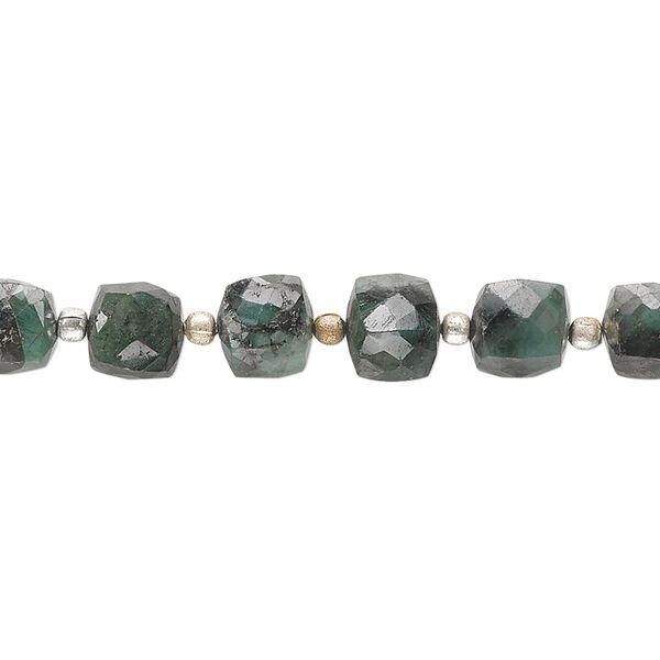 Emerald 1pkg1, hand-cut faceted cube bead 8 inch 5x5mm-6x6mm image number 0