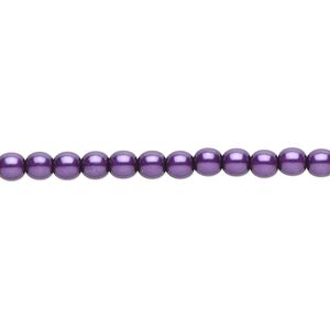 Bead, Czech pearl-coated glass druk, purple, 4mm round. Sold per 15-1/2" to 16" strand.