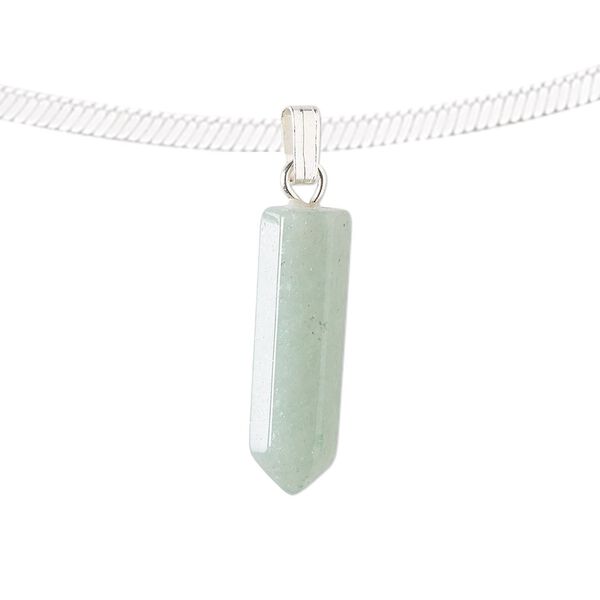 Green aventurine / "pewter" (zinc-based alloy) 1pkg1, silver-plated point pendant natural 21x6mm image number 0
