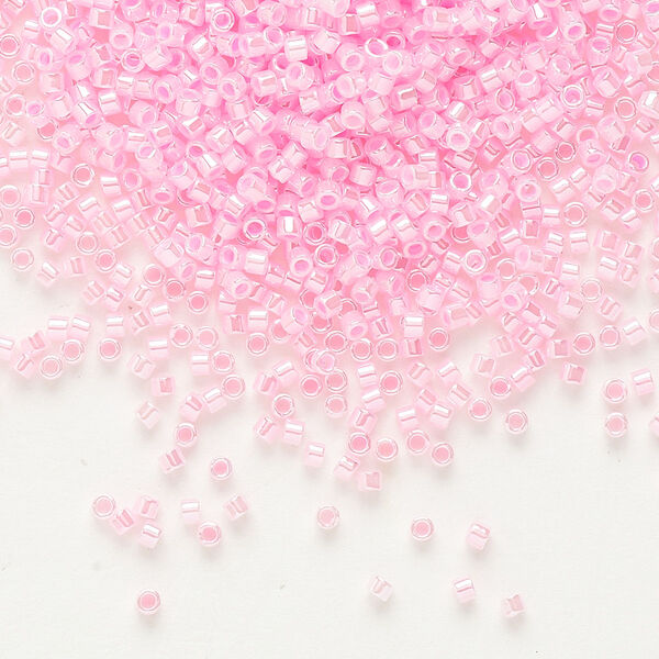 Seed bead, Delica®, glass, pkg/7.5g, #11 round, opaque inside dyed color luster cotton candy pink (DB-0245). image number 0